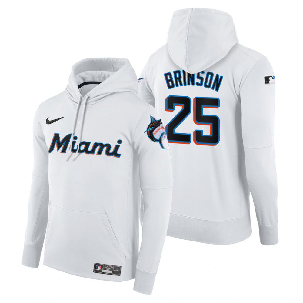 Men Miami Marlins #25 Brinson white home hoodie 2021 MLB Nike Jerseys